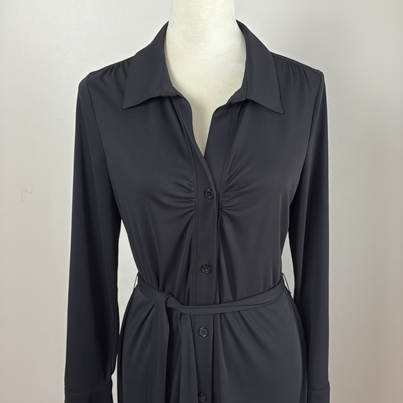 The Limited Shirtdress Ruched Front Tie Waist Long Sleeve Black Size L - Picture 2 of 11